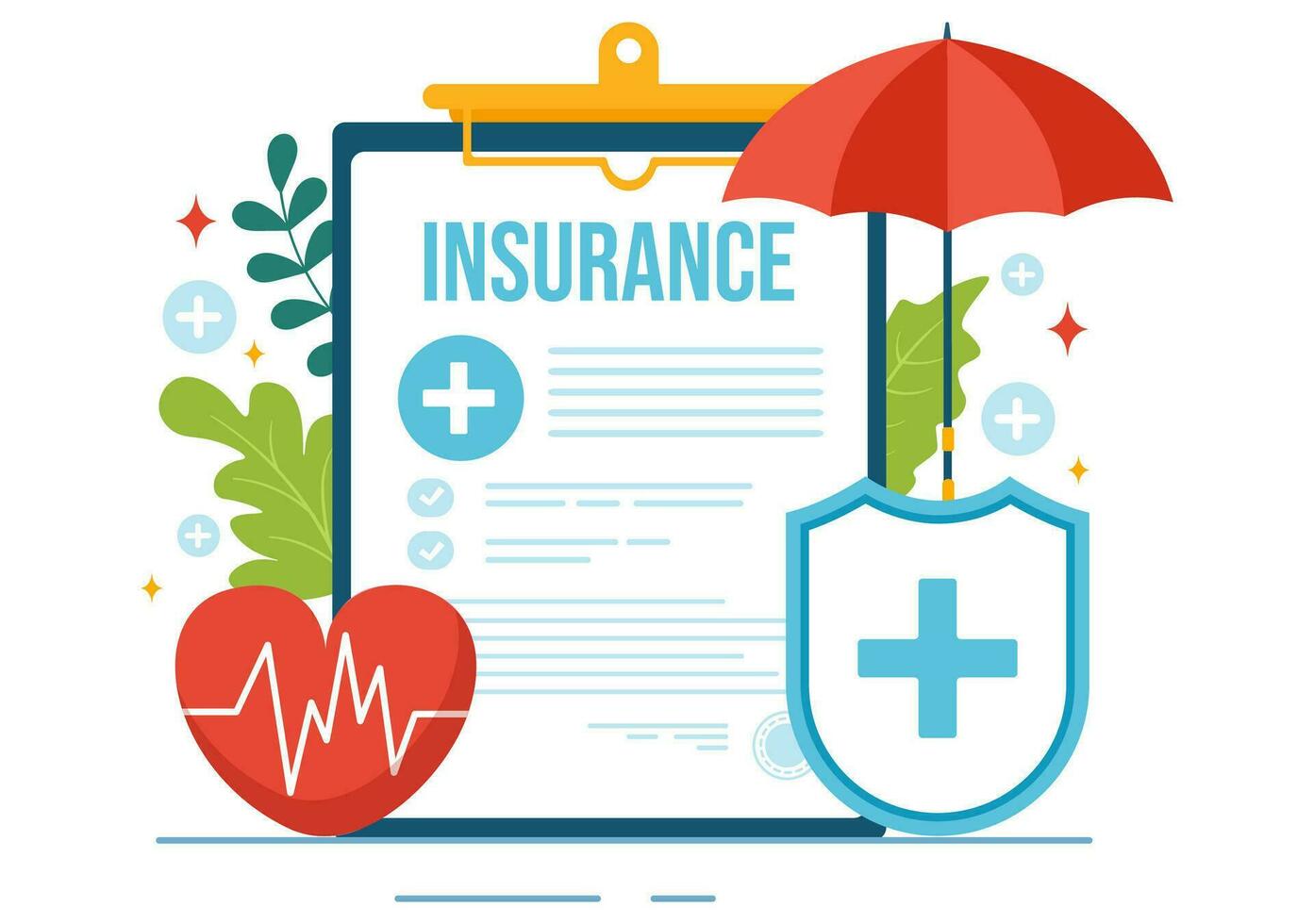 Salute assicurazione vettore illustrazione con medico documento modulo per assistenza sanitaria protezione servizio nel piatto cartone animato mano disegnato sfondo modelli
