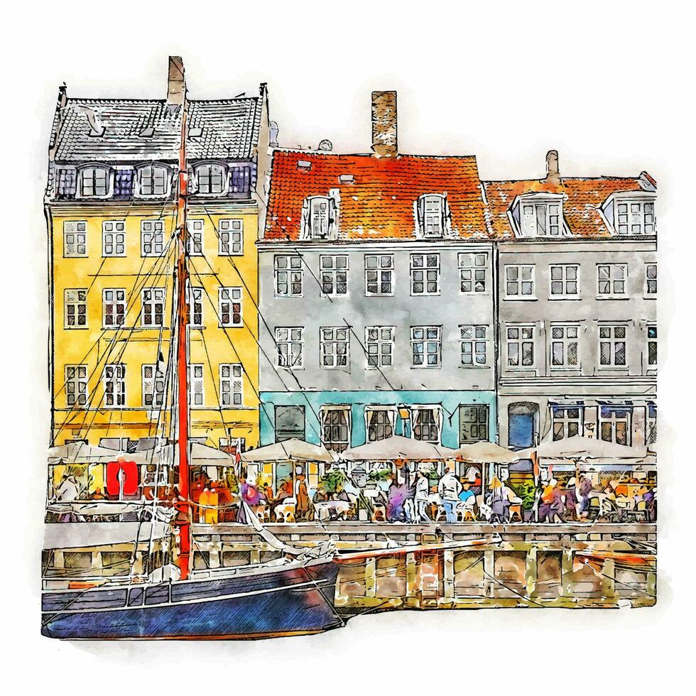 copenhagen Danimarca acquerello mano disegnato illustrazione isolato su bianca sfondo vettore