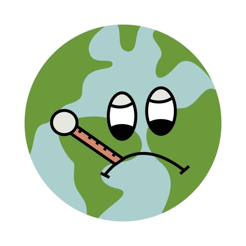 pianeta terra con termometro kawaii personaggio icona vettore illustrazione design. pianeta terra è nel un' febbre. manifesto elementi cura per il ambiente, globale riscaldamento