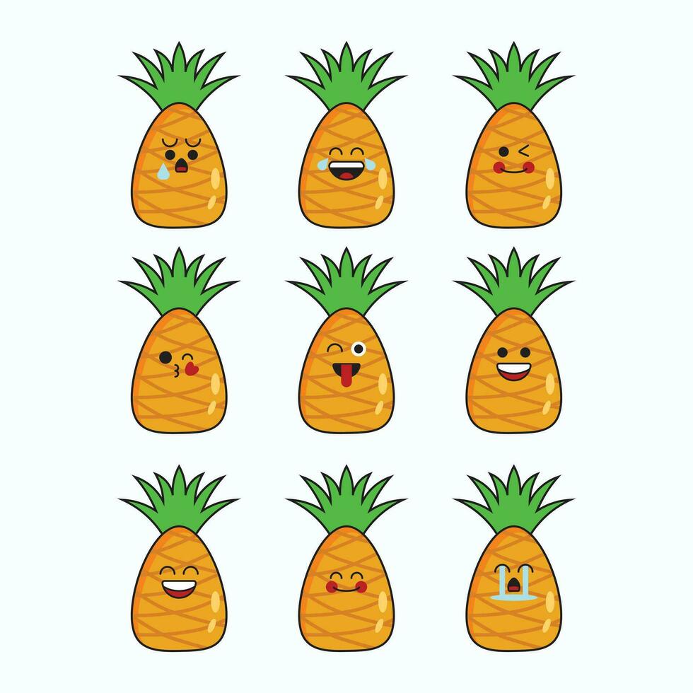 ananas cartone animato personaggio vario espressioni icona impostare. vettore