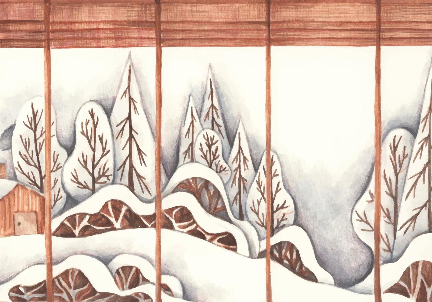sfondo invernale con mucchio di neve e paesaggio. acquerello. vettore