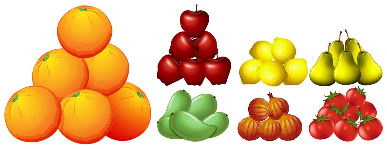 Mucchi di diversi tipi di frutta vettore