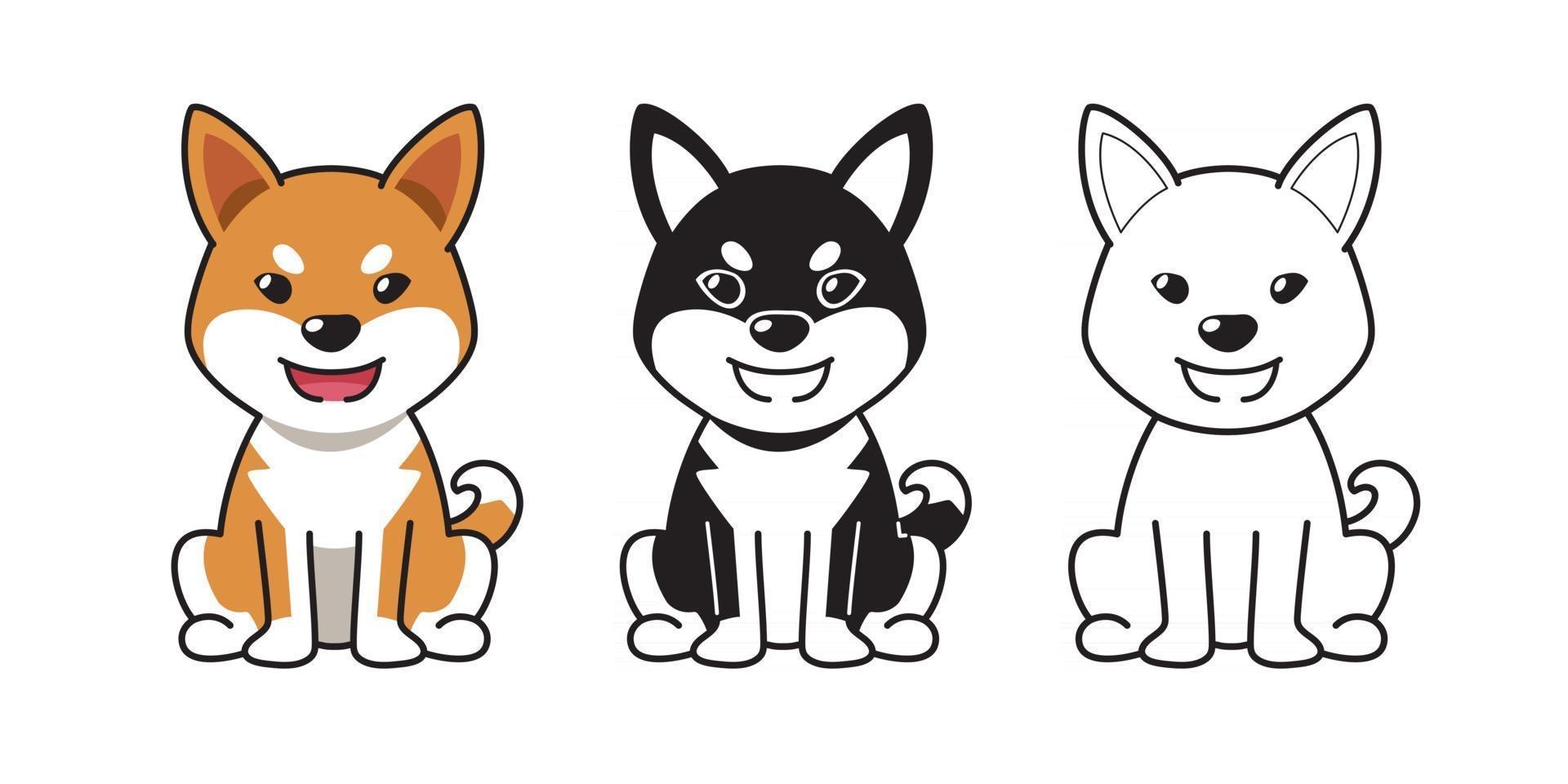 vettore, cartone animato, set, di, shiba, inu, dog vettore