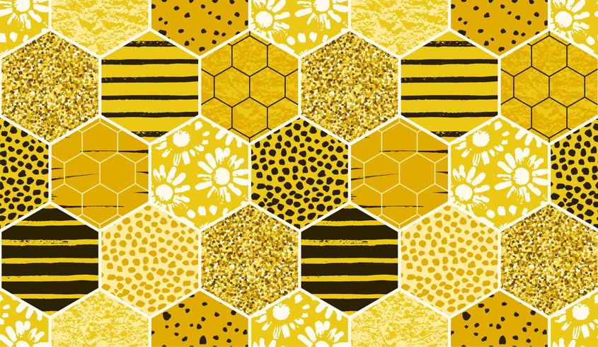 Modello geometrico senza cuciture con ape. Design moderno miele astratto. vettore