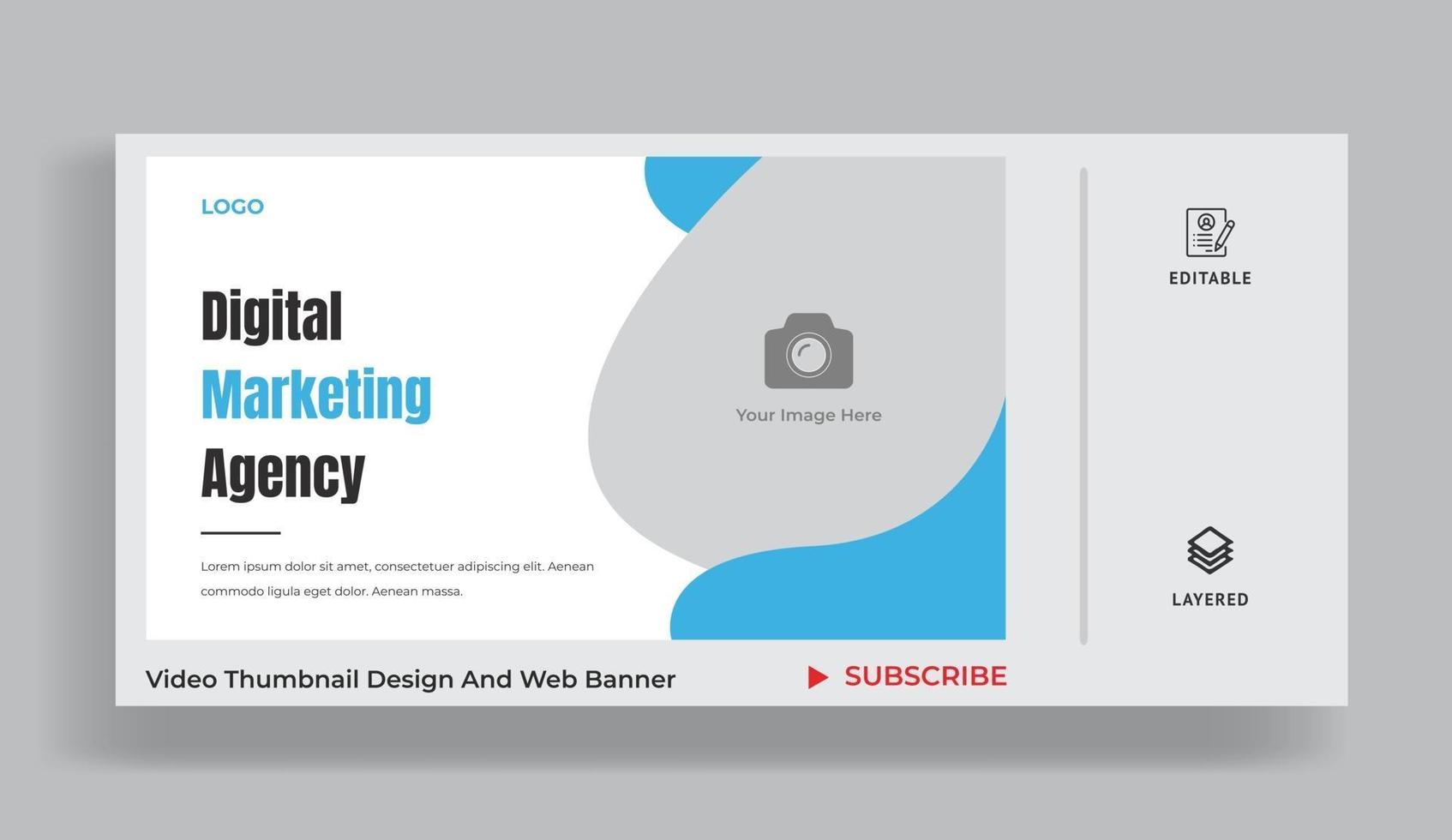 miniatura del video e modello di banner di marketing digitale aziendale. vettore
