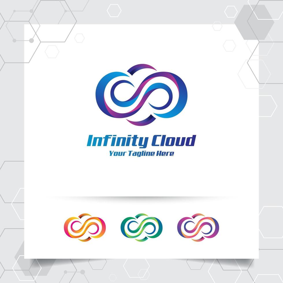 cloud logo vector design concept di cloud e simbolo infinito