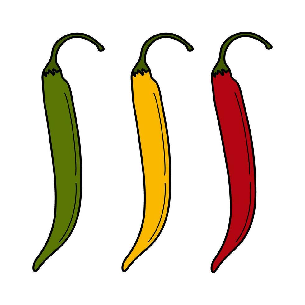 astratto colorato impostato di 3 chili peperoni nel di moda tradizionale messicano occhiali da sole rosso, giallo e verde vettore