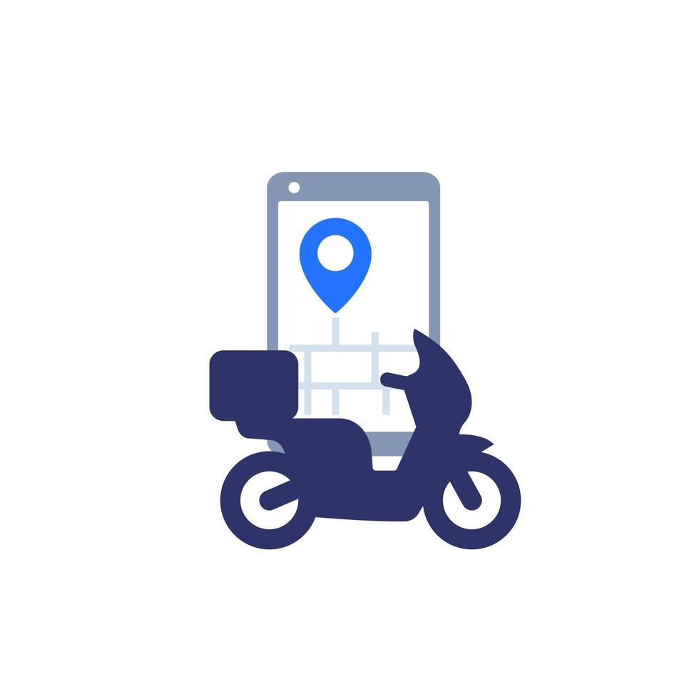 icona consegna cibo con scooter e telefono vettore