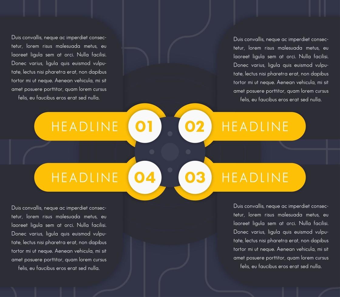 1,2,3,4, etichette passo, timeline, design infografica vettoriale