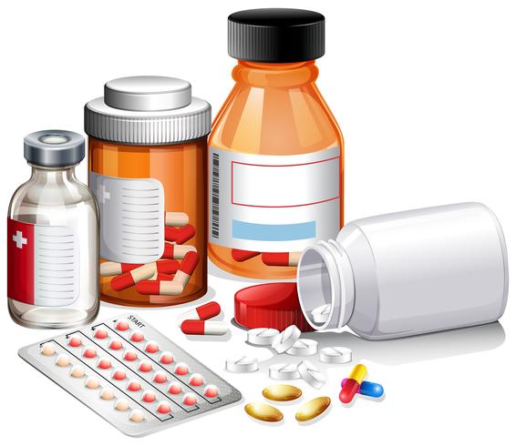Un set di medicine e prescrizione vettore