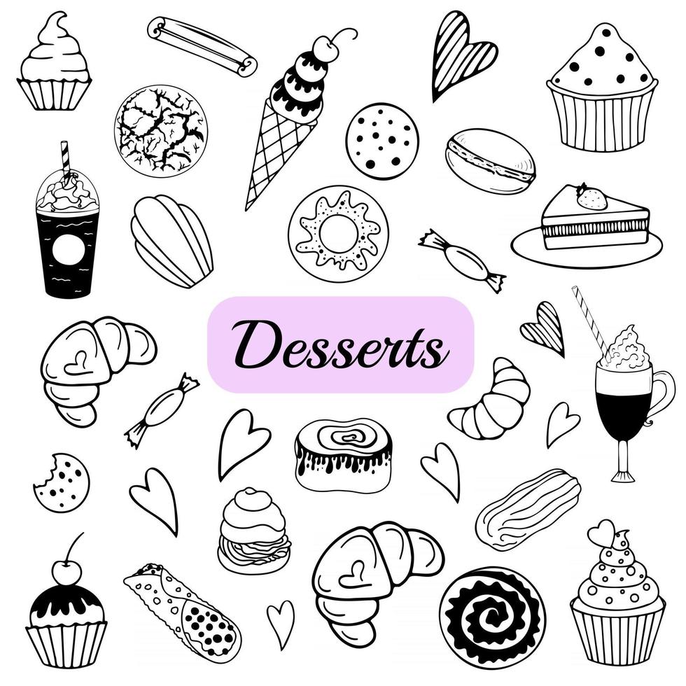 dessert doodle illustrazione vettoriale
