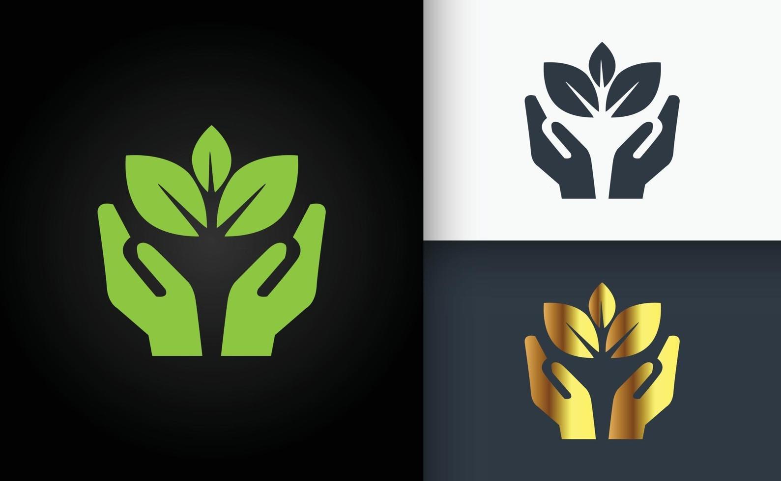 logo naturale design foglia verde dorata e nera vettore