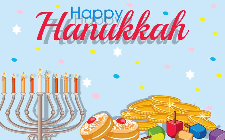 Modello di carta di Hanukkah felice con oro e luci vettore