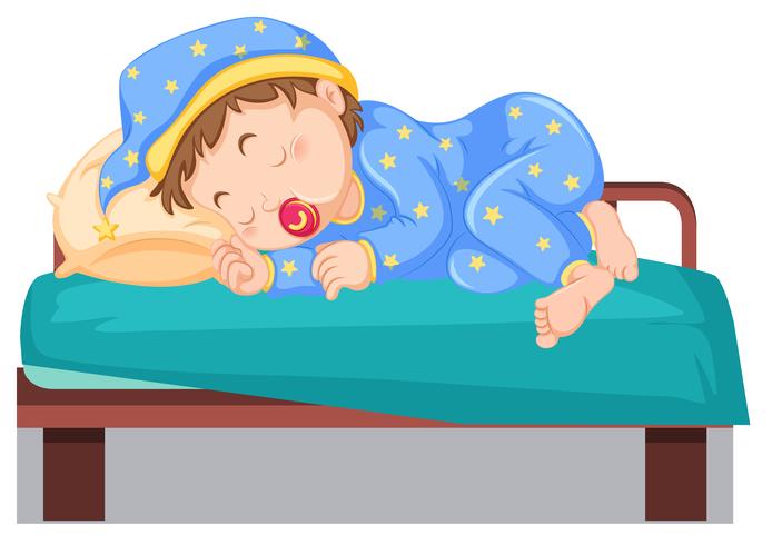 Bambino piccolo che dorme sul letto vettore