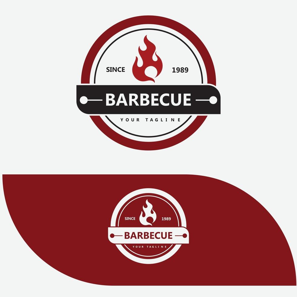 griglia per barbecue vintage retrò, barbecue, logo dell'etichetta dell'emblema della bistecca vettore