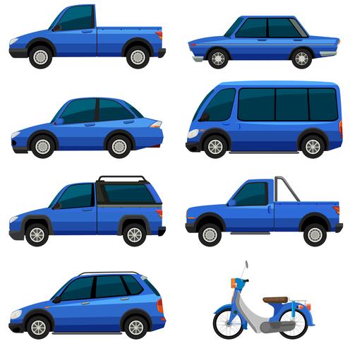 Diversi tipi di trasporto in colore blu vettore
