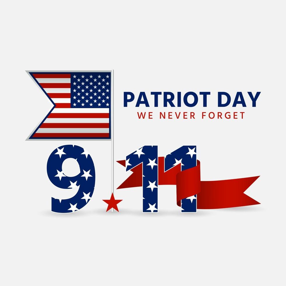 patriot day 9 11 con un nastro attaccato all'asta della bandiera vettore