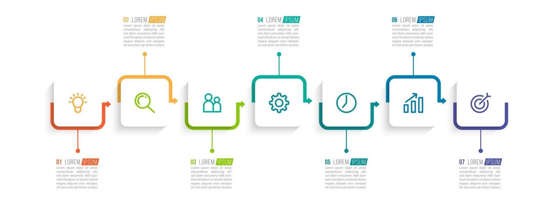 modello di progettazione infografica con icone e 7 opzioni o passaggi vettore