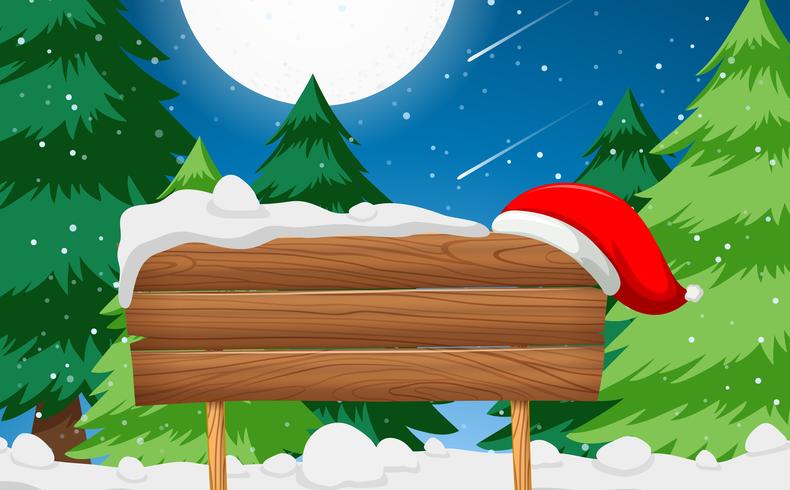 Segno di legno con scena di cappello di Babbo Natale vettore
