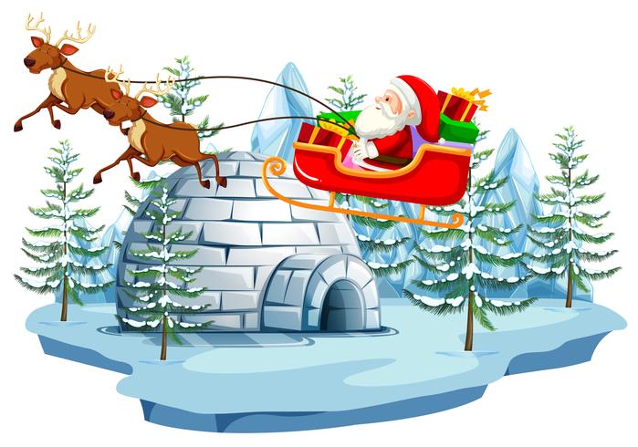 Babbo Natale e slitta con igloo vettore