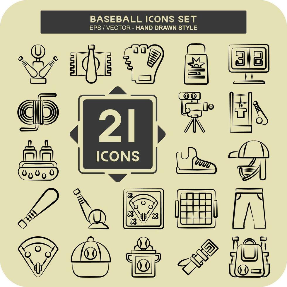 icona impostato baseball. relazionato per sport simbolo. mano disegnato stile. semplice design modificabile. semplice illustrazione vettore