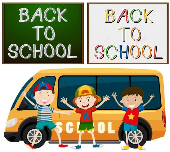 Ritorno al tema della scuola con i bambini e il furgone della scuola vettore