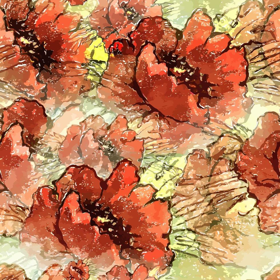 fiori ad acquerello di papavero rosso vettore