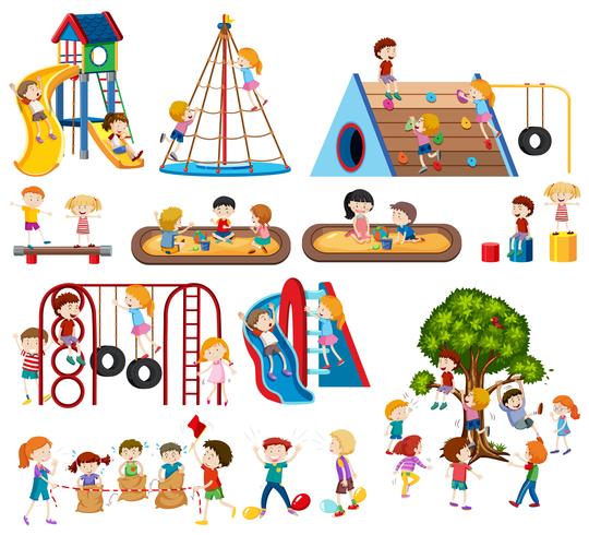 Set di bambini al parco giochi vettore