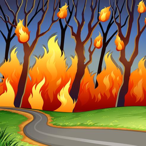 Scena di disastro dell&#39;incendio boschivo vettore