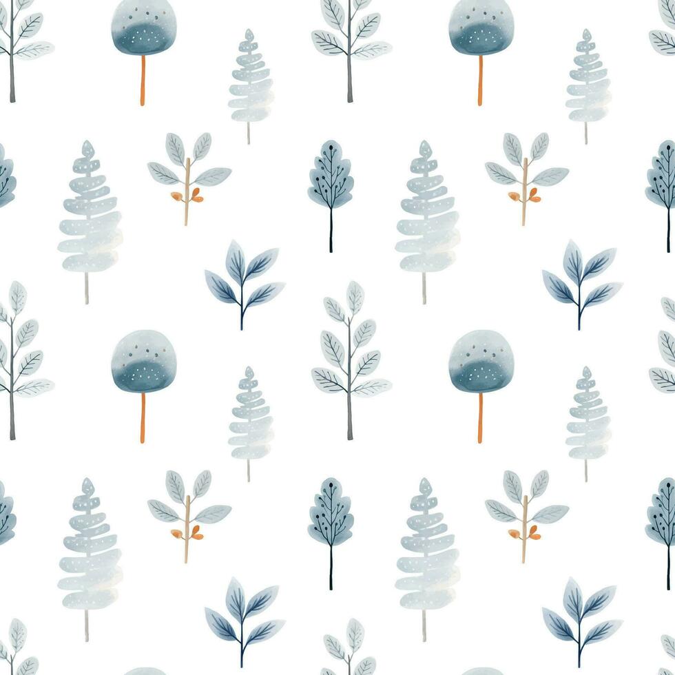 senza soluzione di continuità modello con mano disegnato ramo, alberi, pino. vettore modello nel scandinavo, etnico stile.