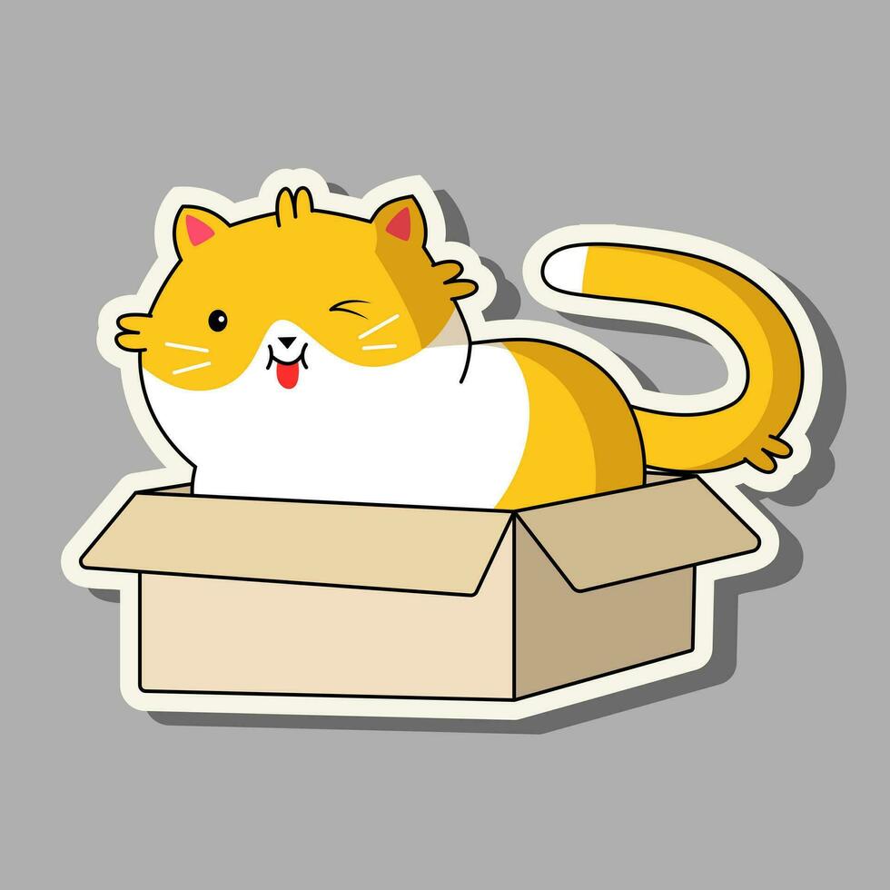 carino gatto nel kawaii stile. cartone animato gatto nel un' scatola. vettore illustrazione gatto.