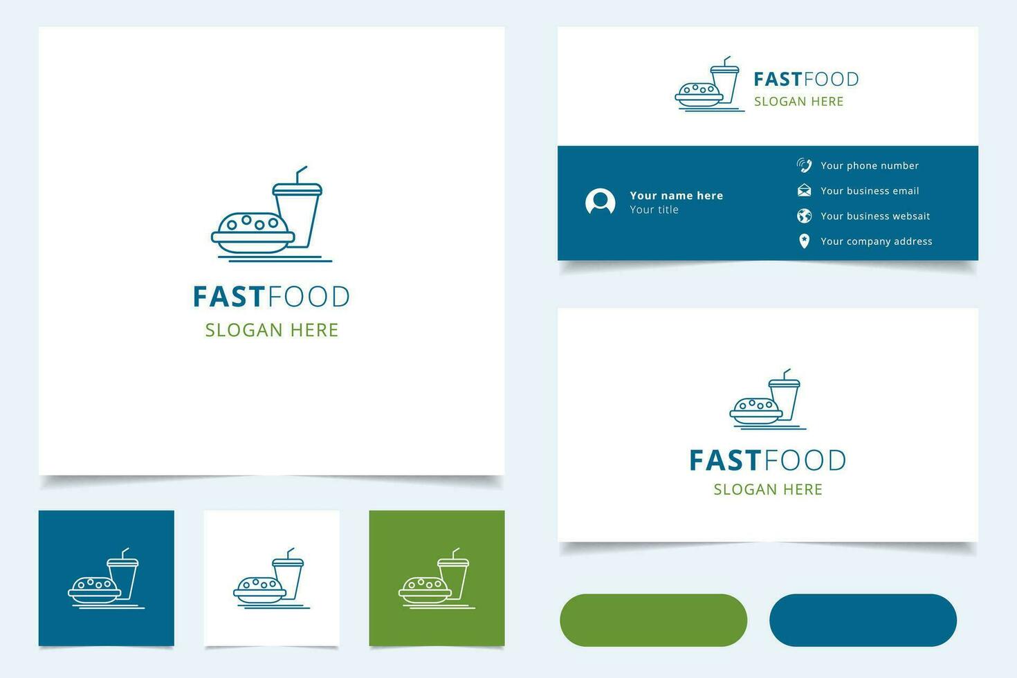 Fast food logo design con modificabile slogan. il branding libro e attività commerciale carta modello. vettore