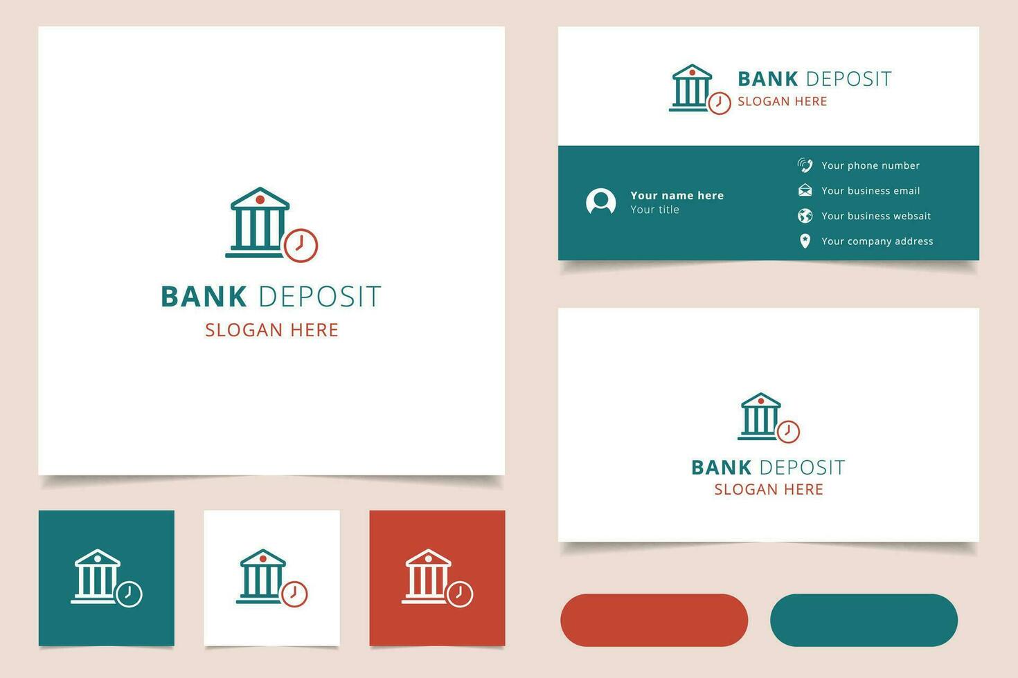 banca depositare logo design con modificabile slogan. il branding libro e attività commerciale carta modello. vettore