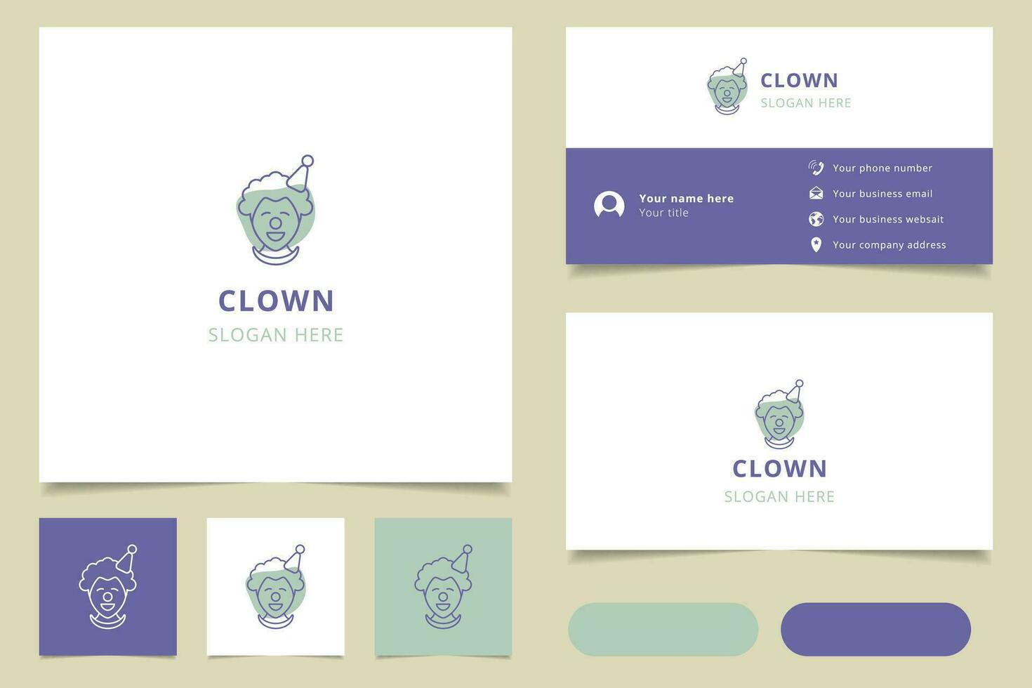 clown logo design con modificabile slogan. il branding libro e attività commerciale carta modello. vettore