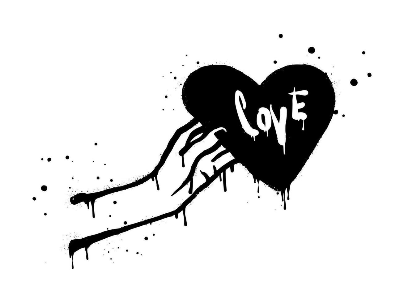 mano è Tenere un' cuore simbolo. spray dipinto graffiti cuore su nero al di sopra di bianca. isolato su bianca sfondo. vettore illustrazione