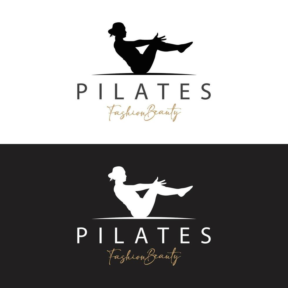 pilates posa logo, yoga logo design vettore modello illustrazione