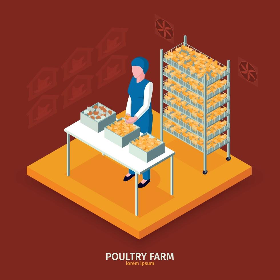 illustrazione vettoriale di composizione del lavoratore agricolo di pollame