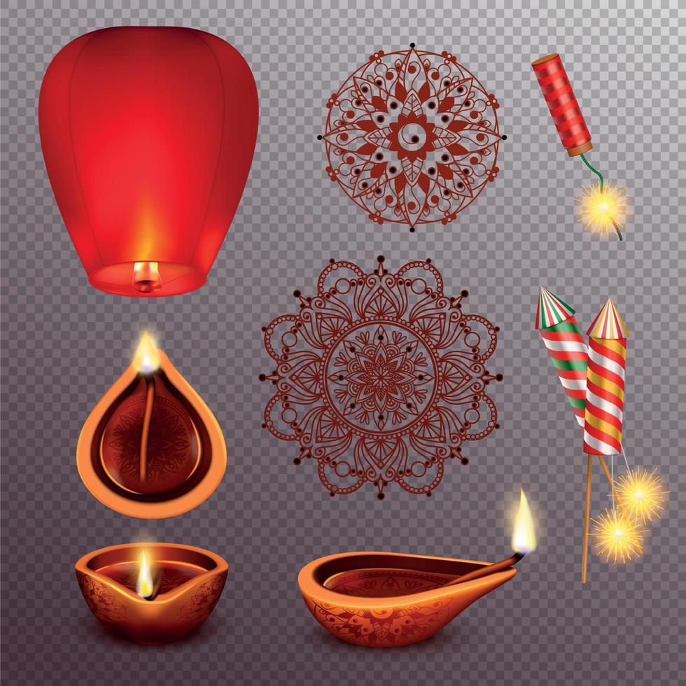 diwali realistico set trasparente illustrazione vettoriale