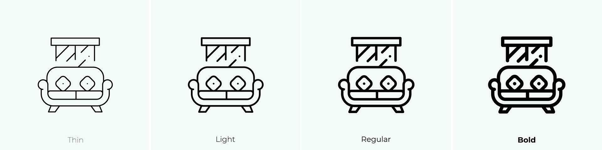 divano icona. sottile, luce, regolare e grassetto stile design isolato su bianca sfondo vettore