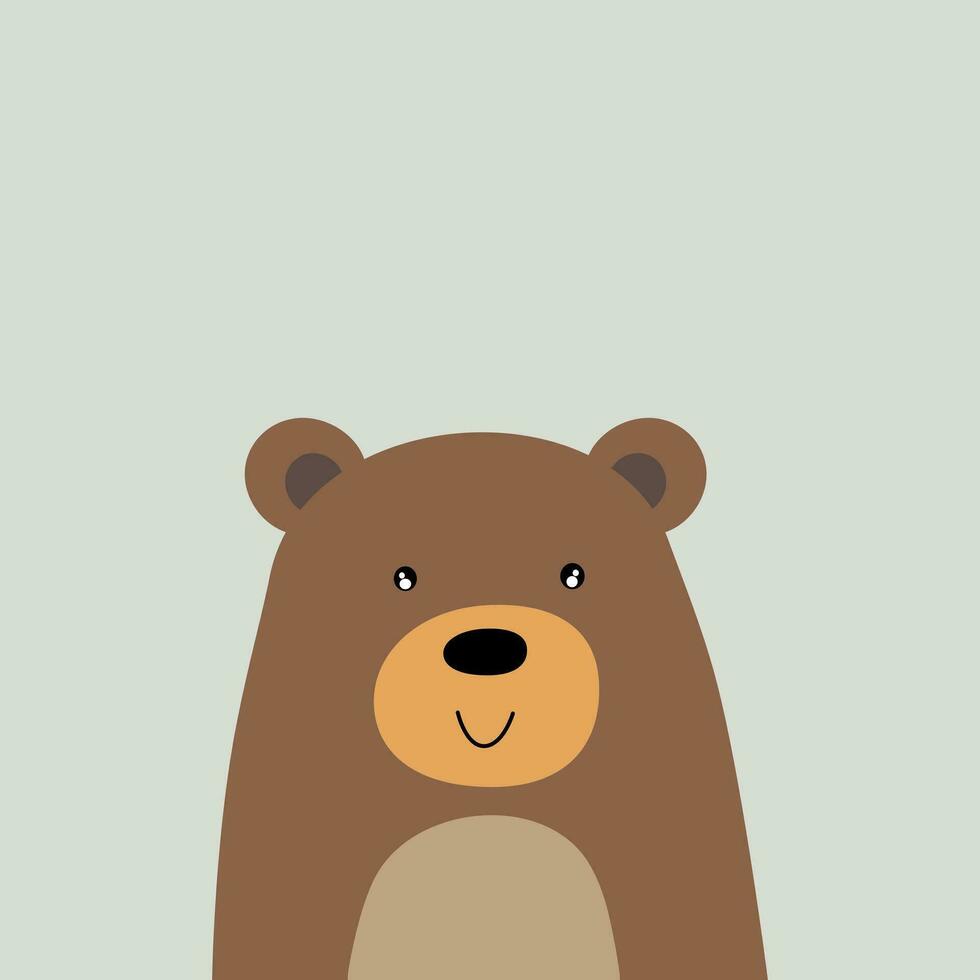 carino cartone animato orso personaggio viso su grigio sfondo con posto per testo. vettore