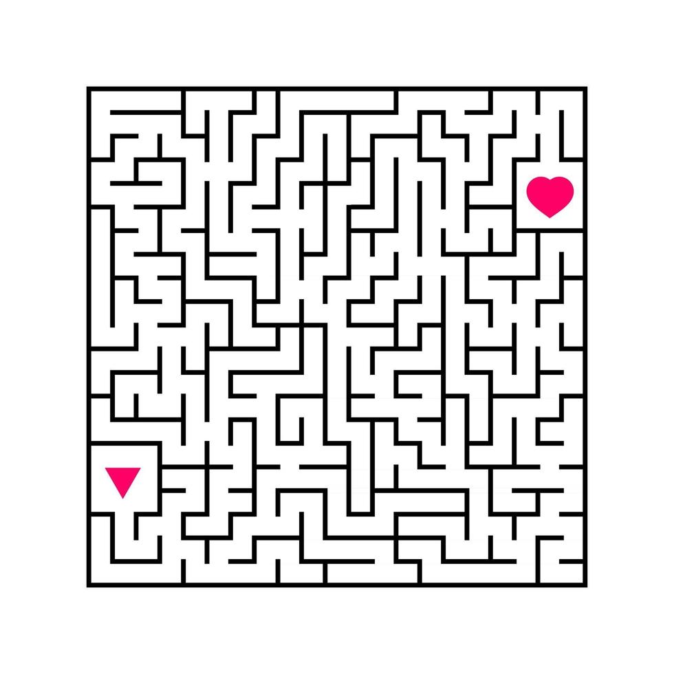 labirinto quadrato astratto. un gioco interessante e utile per i bambini. trova il percorso dalla freccia al cuore. semplice illustrazione vettoriale piatto isolato su sfondo bianco.