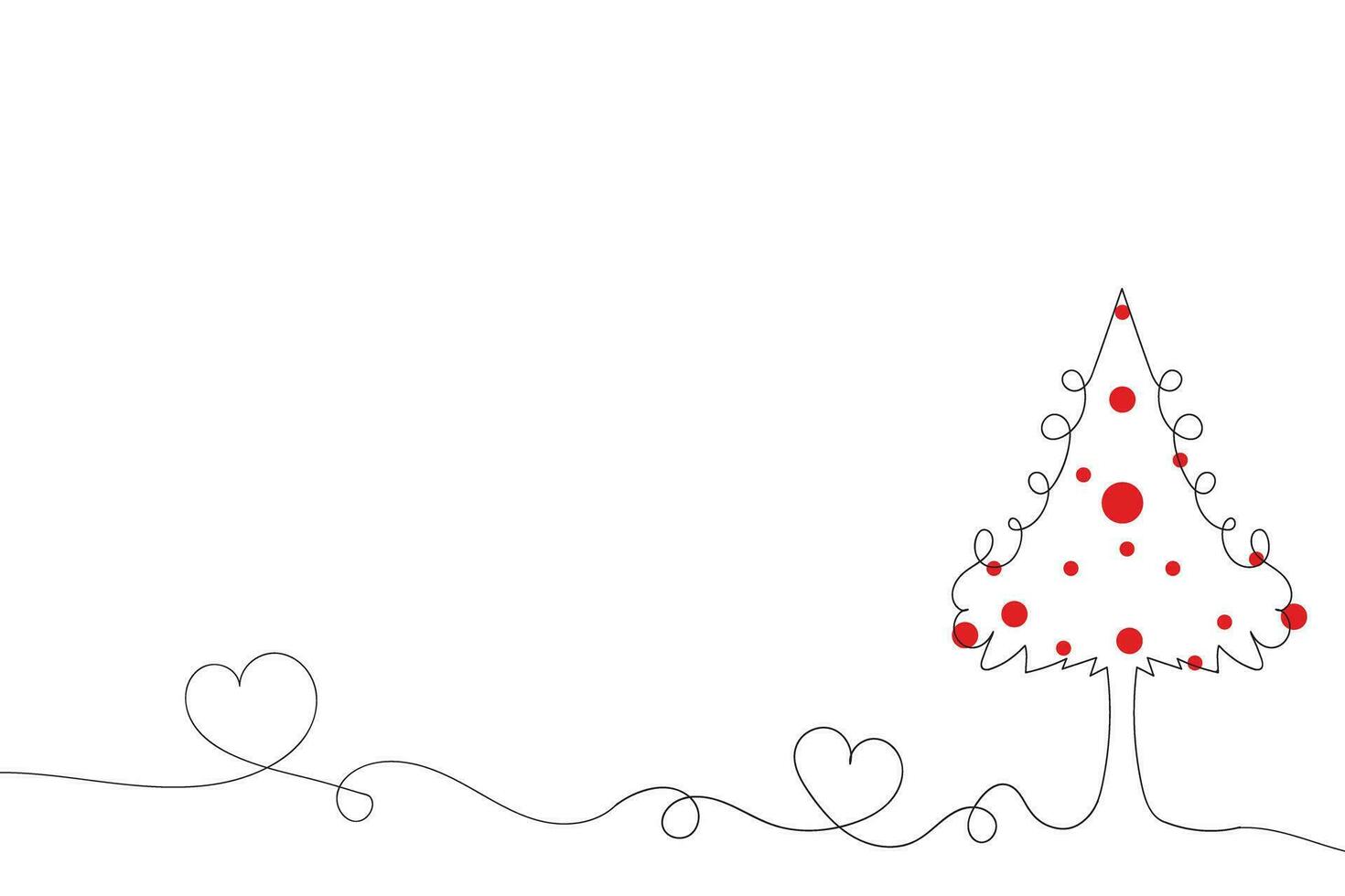 mano disegnato magro continuo linea Natale albero con cuori simbolo vettore, uno linea pino abete albero romantico relazione amore cartello, minimalista schema singolo linea arte vacanza carte decorazioni vettore