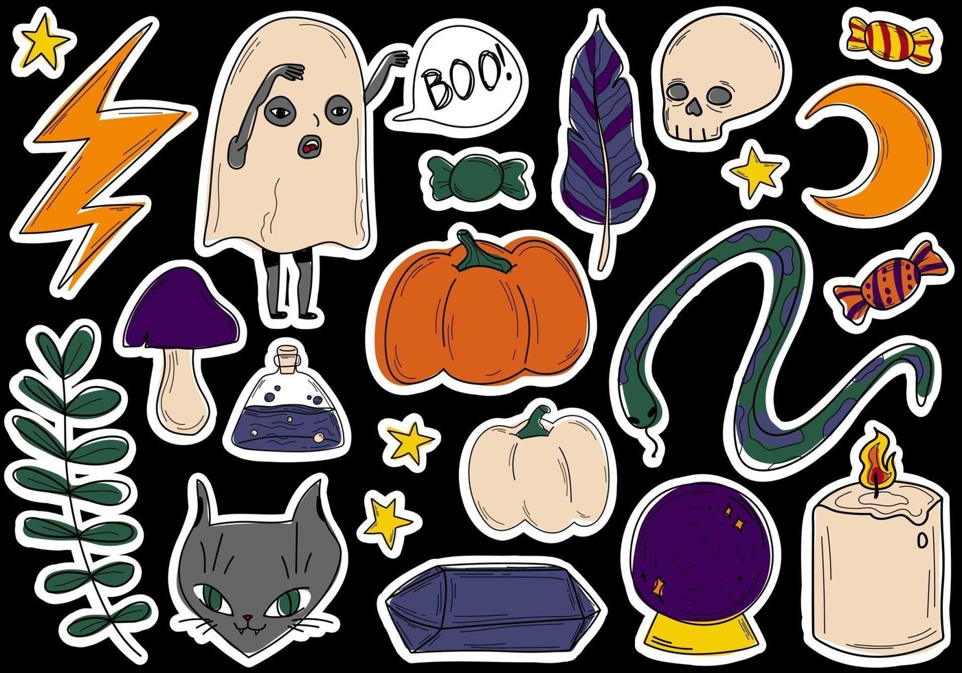 doodle collezione mistica halloween set adesivi illustrazioni vettoriali