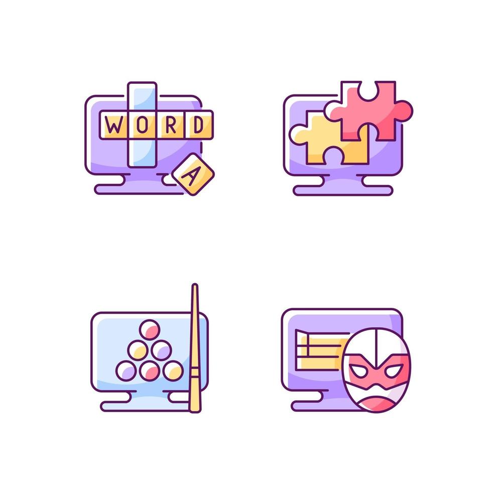 tipi di giochi intellettuali rgb set di icone a colori vettore