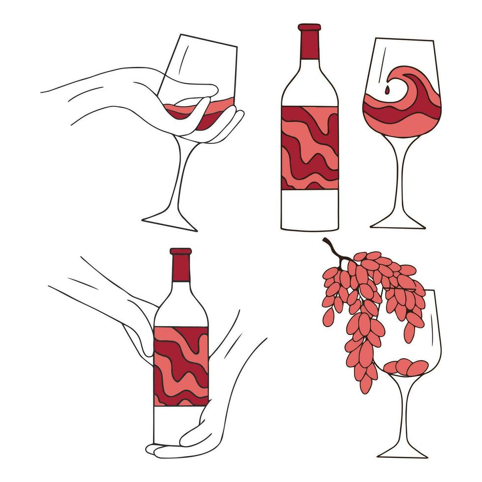 vino bottiglia, bicchiere e uva isolato su bianca. vettore illustrazione. vettore illustrazione