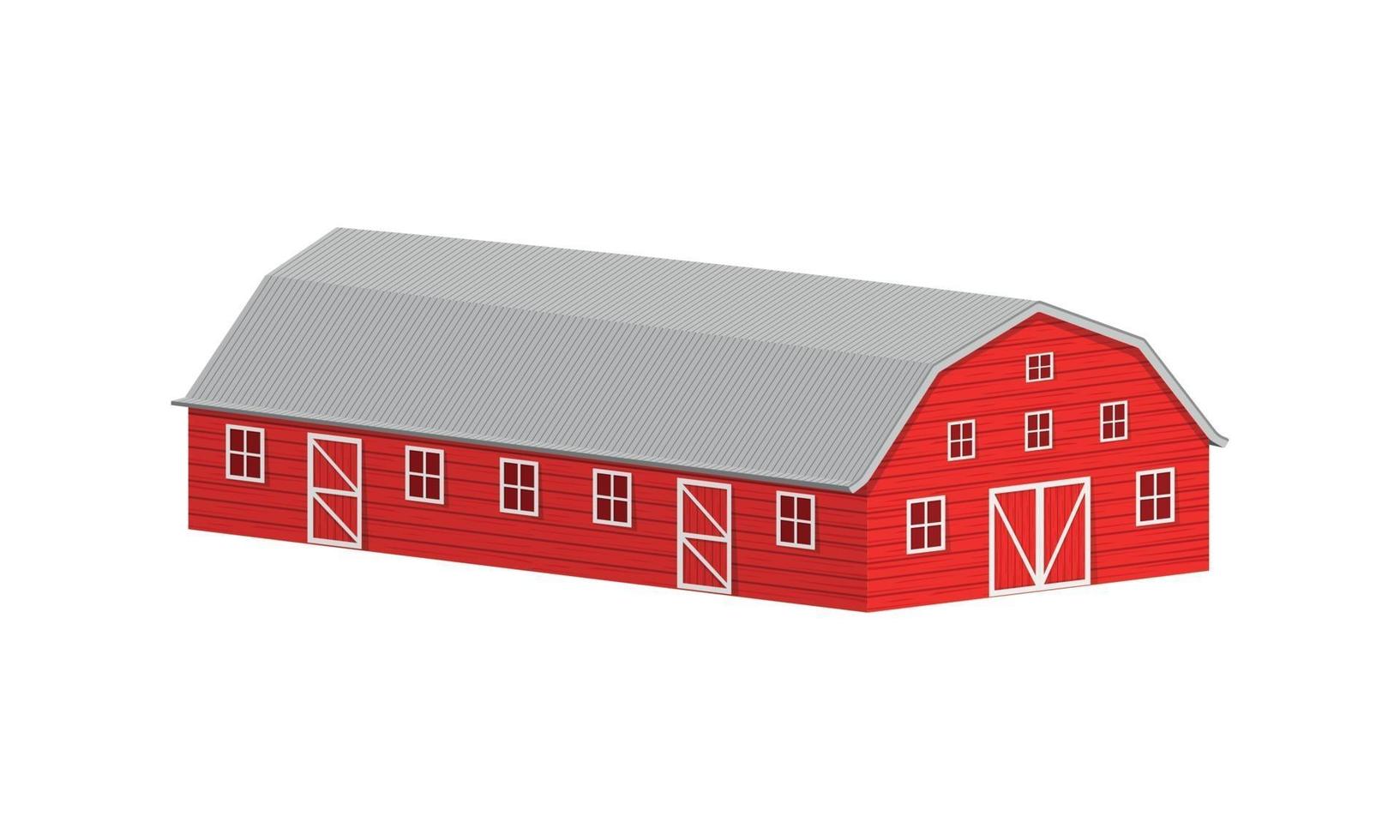 fienile in legno rosso con tetto in acciaio in proiezione isometrica vettore