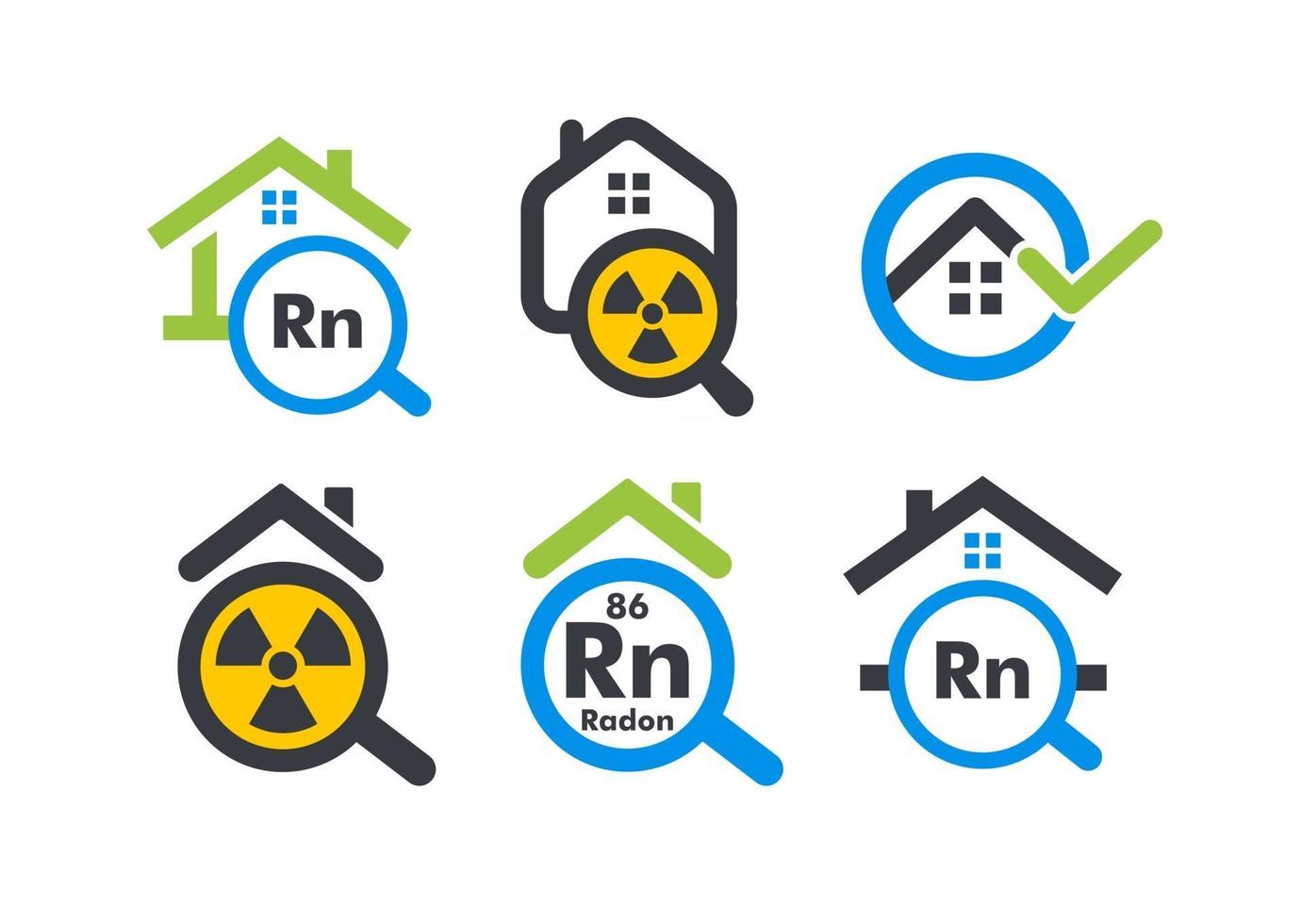 casa con ingrandimento. concetto di logo della società di test a casa del radon. vettore