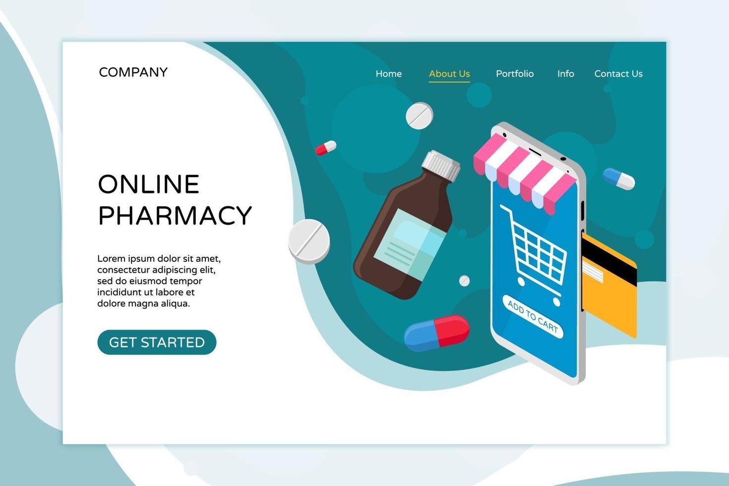 modello di pagina di destinazione della farmacia online. comprare medicinali e farmaci vettore