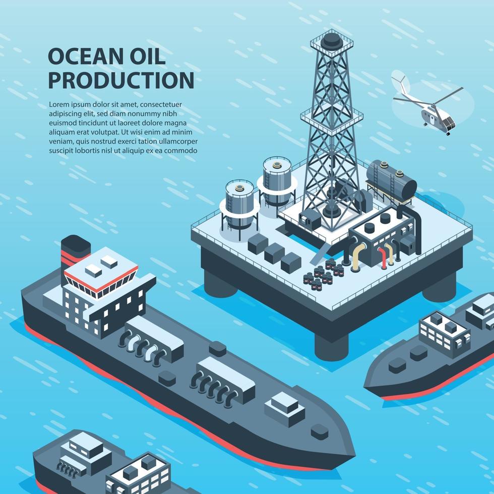 illustrazione vettoriale di sfondo di produzione petrolifera offshore