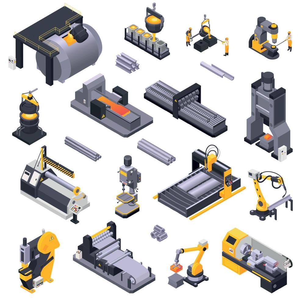 illustrazione vettoriale set isometrica dell'industria metallurgica